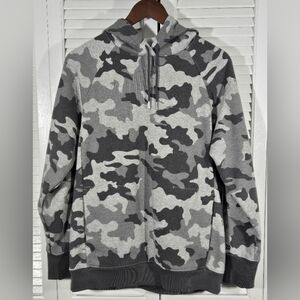 All In Motion Gray Camouflage Drawstring Hoodie Pocket Fleece Sz M